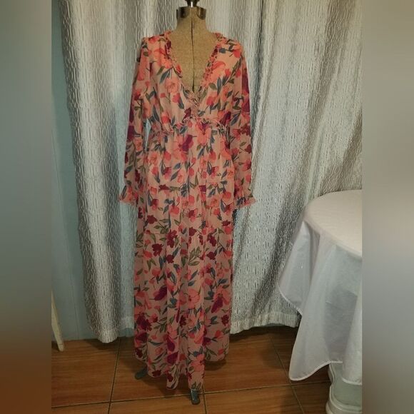 Floral Frill Trim Tiered Maxi Dress Large NWOT - Picture 15 of 15
